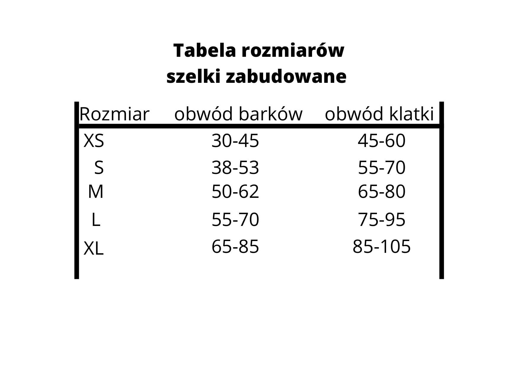 Tabelka rozmiarów szelek zabudowanych